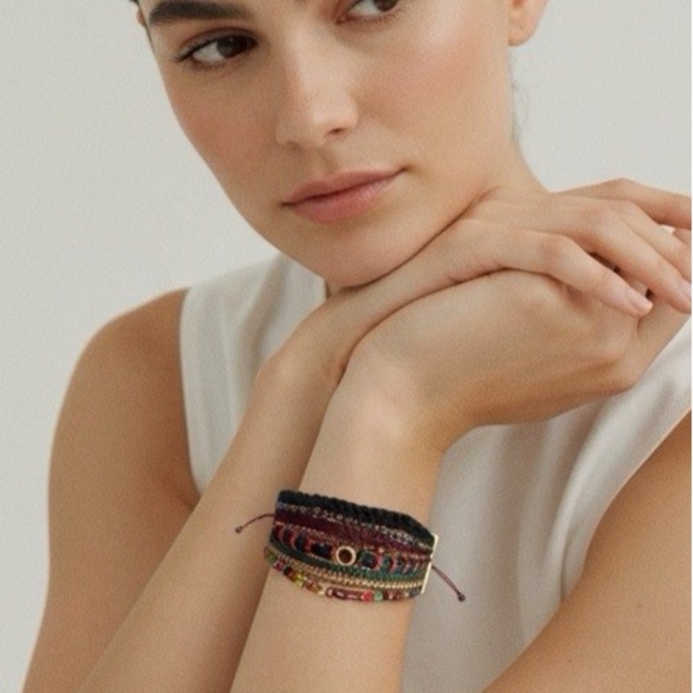 JENNY RABELL Brass Multicolor Glass Stones Leather Bracelet #7